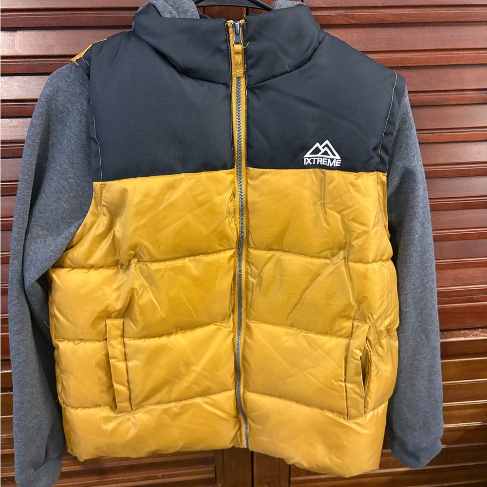 Dx-Xtreme Mustard Yellow and Charcoal Grey Puffer Jacket with Hood